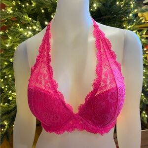 Lace Halter Bralette - Pink size 34D